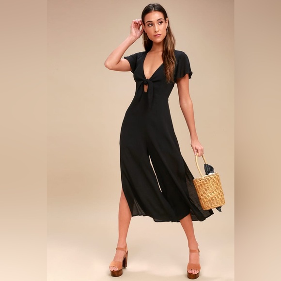 Lulus Pants - Lulus Please and Thanks Black Tie-Front Culotte Jumpsuit